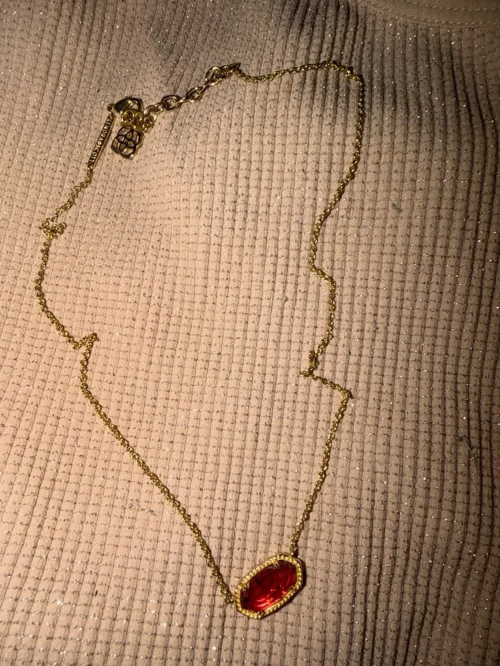 Kendra Scott Gold Necklace with Red Glass Pendant